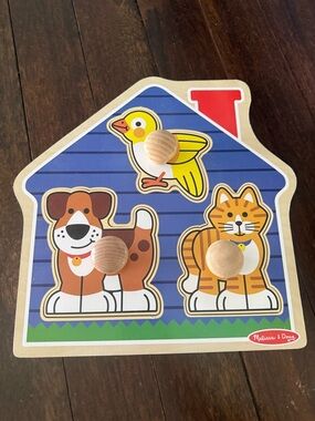Melissa & Doug Wooden Pet House Puzzle - Blue, Yellow, Brown